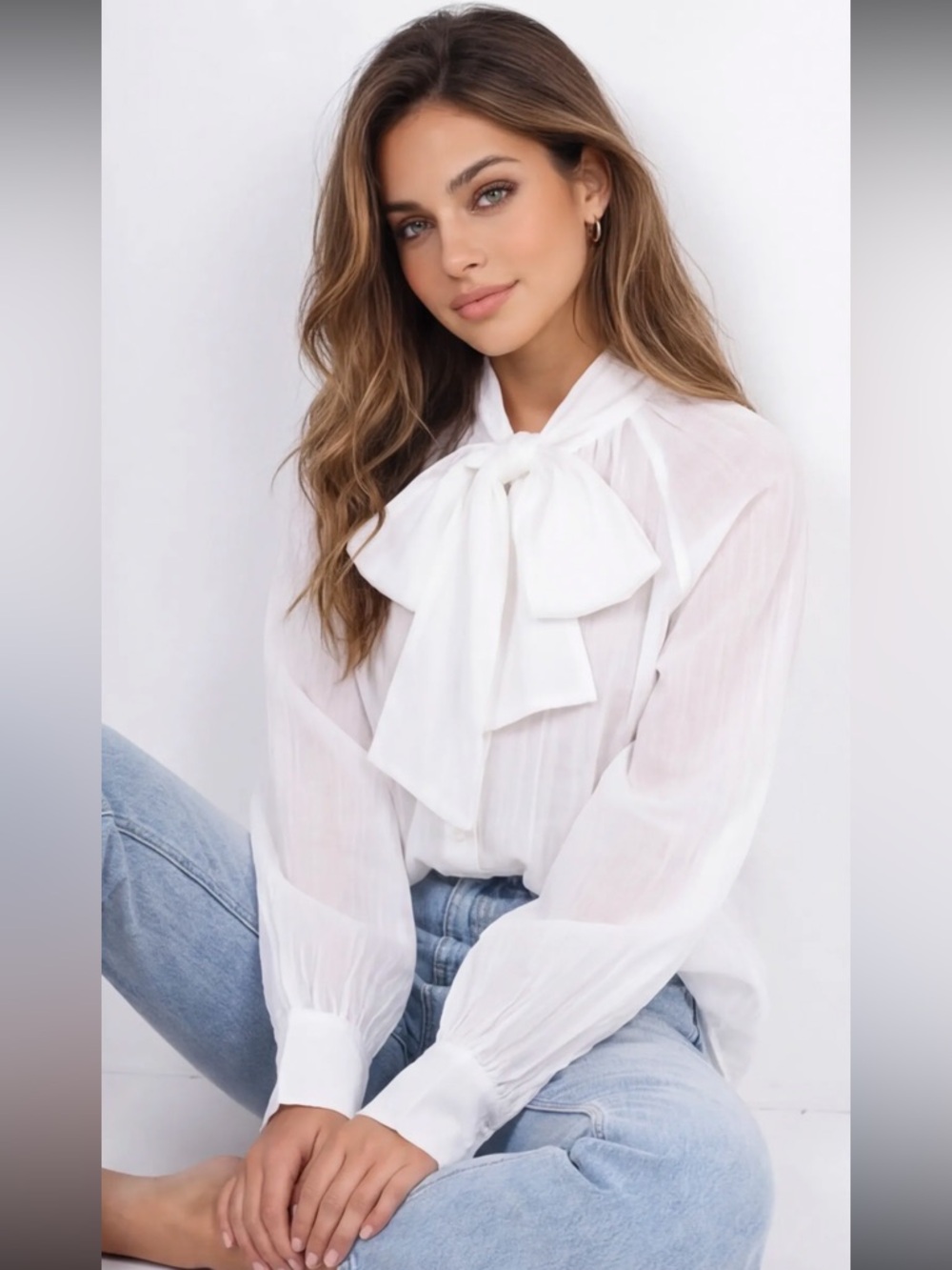 FROM PARIS FRANCE 🇫🇷 Classic White Bow Tie Blouse - Women